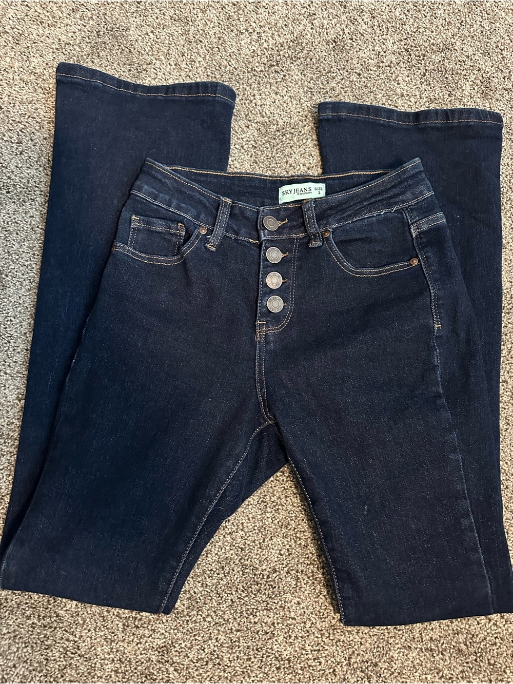 Sky Jeans Dark Wash High Rise Button Fly Flare Jeans Size 3 Western Cottagecore